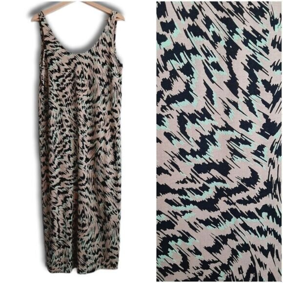 VERO MODA Mille Sleveless Calf Midi Dress Stretchy Pull-Over Abstract Sz M - Picture 3 of 15